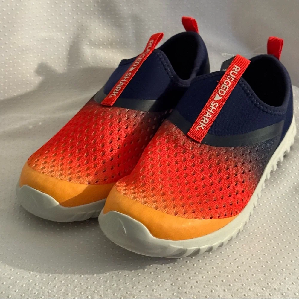 Rugged Shark Boys Size 5 Shoes Orange and Navy‎ Water Aquaflo Technology New